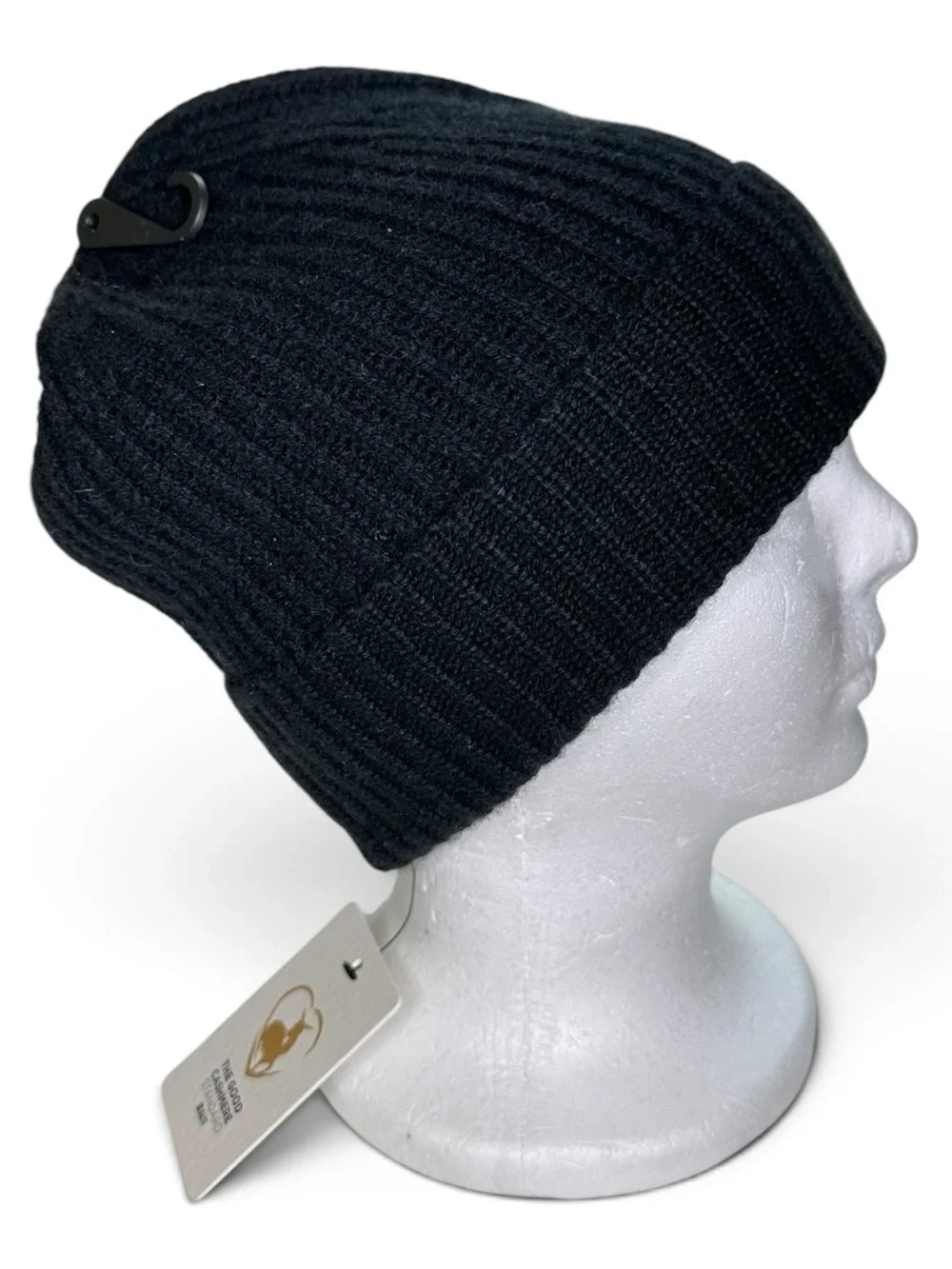 Nordstrom Rack 100% Cashmere Ribbed Slouchy Beanie Hat Black NWT